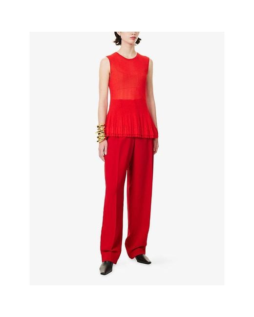 Ashlyn Red Bennett Peplum-Hem Knitted Top