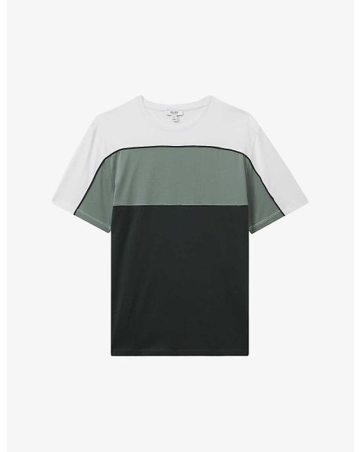 Reiss Gray Woods Colour-block Short-sleeve Cotton T-shirt for men