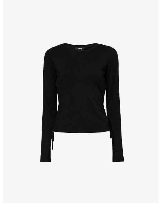 PAIGE Black Latenna Ruched Stretch-woven Top