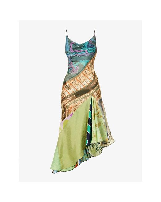 Conner Ives Green Sexy Fish Asymmetric Silk-blend Midi Dress