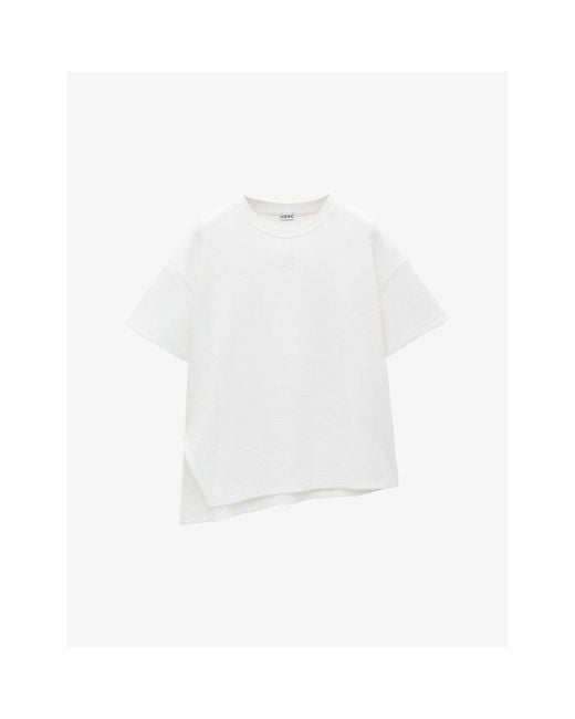 Loewe White Anagram-Embroidered Asymmetric-Hem Cotton-Blend Jersey T-Shirt