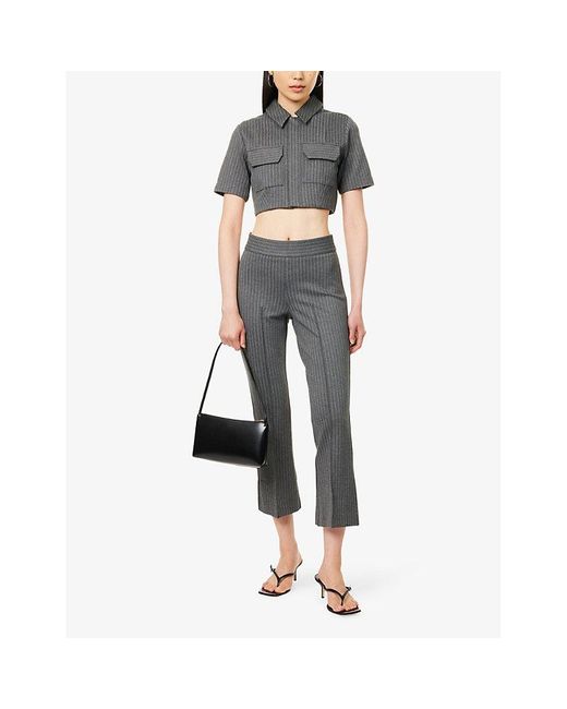 GOOD AMERICAN Gray Soft Stretch Ponte Pinstripe Stretch-Woven Crop Top
