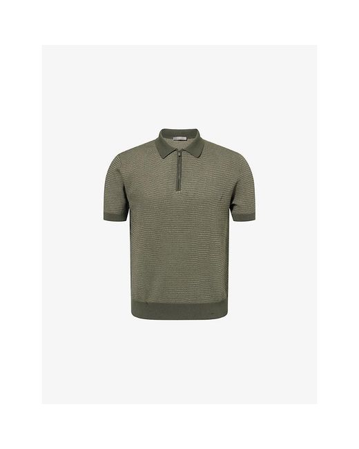 Corneliani Green Textured Short-Sleeves Cotton-Knit Polo Shirt for men