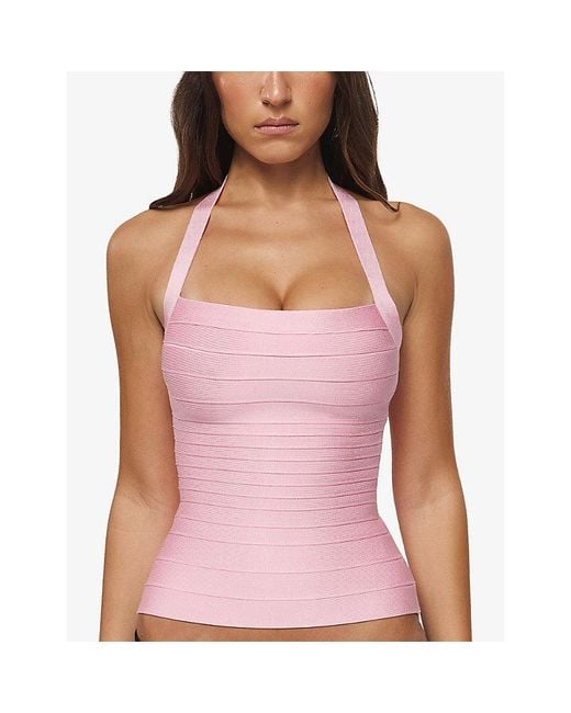 House Of Cb Pink The Silhouette Halterneck Bandage Woven Top Xs (A-C Cup)