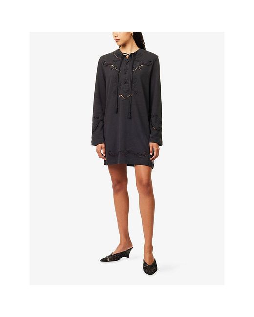 Isabel Marant Black Elka Embroidered Cotton Mini Dress