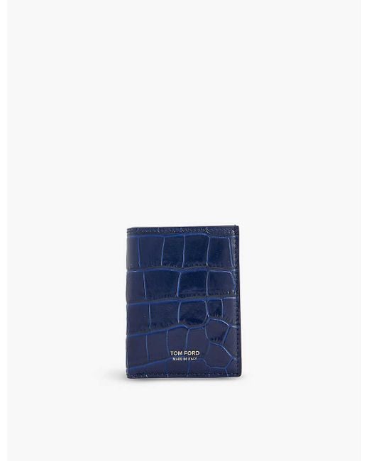 Tom Ford Blue Brand-foiled Crocodile-embossed Leather Card Holder for men