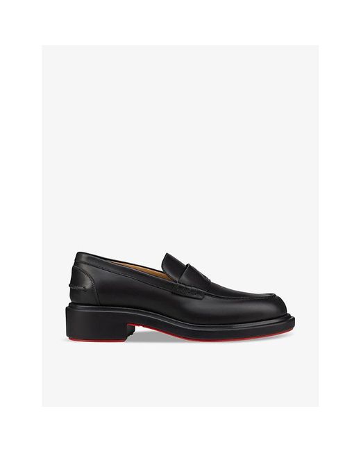 Christian Louboutin Black Urbino Moc Leather Loafers for men