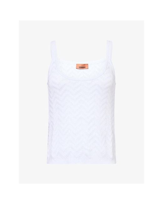 Missoni White Scoop-Neck Chevron-Knit Cotton-Blend Tank Top