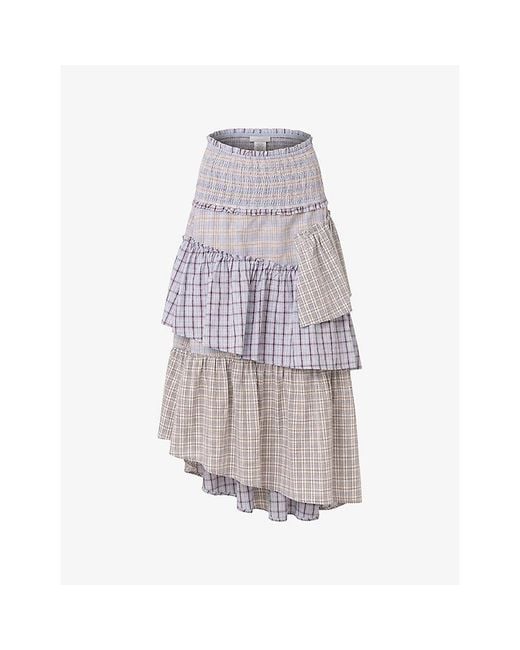 Amy Lynn Blue Thea Tiered Cotton Midi Skirt