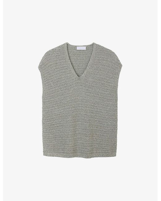 The White Company Gray V-neck Sleeveless Organic-cotton Blend Knit Jumper