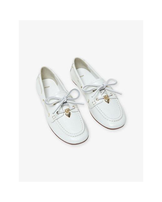 Maje White Branded Leather Boat Shoes