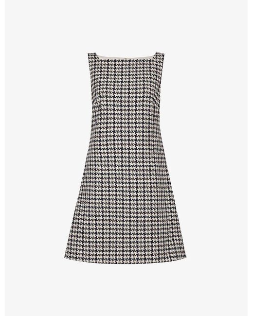 Theory Gray Houndstooth Square-neck Wool Mini Dress