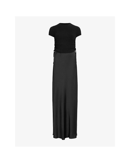 AllSaints Black Hayes Knitted-top Satin Maxi Dress