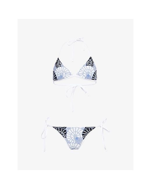 Oceanus White X Zandra Rhodes Swirlshell Beaded Bikini Set