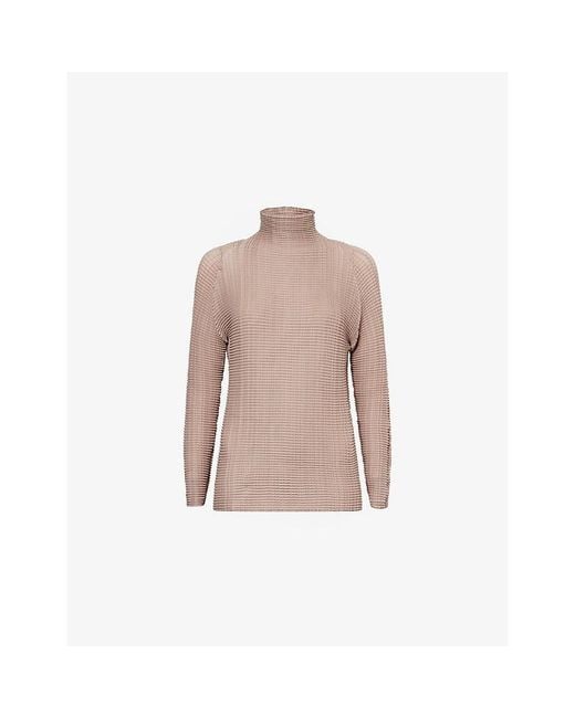 Issey Miyake Pink Wooly Pleats-66 Long-Sleeve Knitted Top