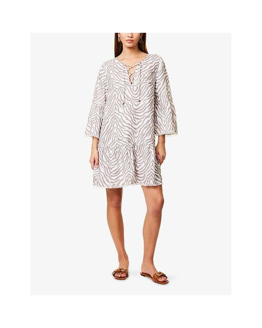 Heidi Klein White Oracabessa Printed Linen Kaftan
