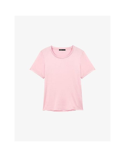 Maje Pink Short-Sleeved Stretch-Silk Top