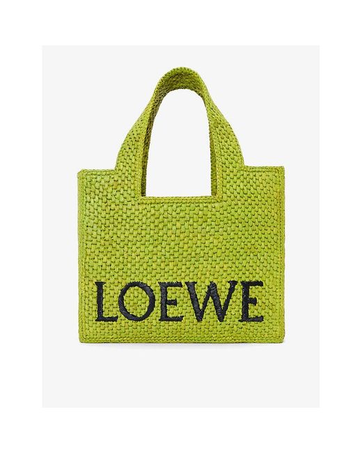 Loewe Green X Paula's Ibiza Small Raffia Logo Tote Bag