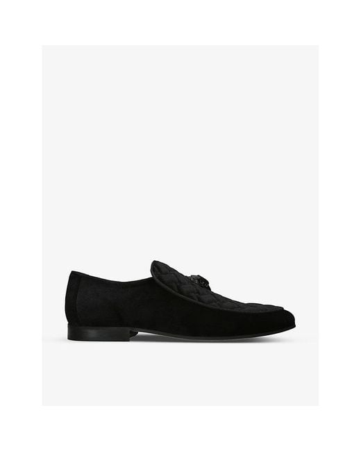 Kurt Geiger Black Hugh Eagle-Embellished Quilted Velvet Loafers for men