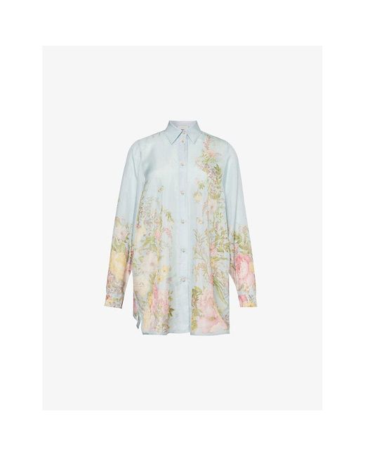 Zimmermann Blue Floral-print Silk Shirt X