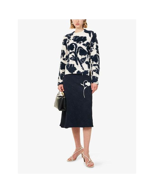 Erdem Blue Floral-Knit Textured Wool Jumper