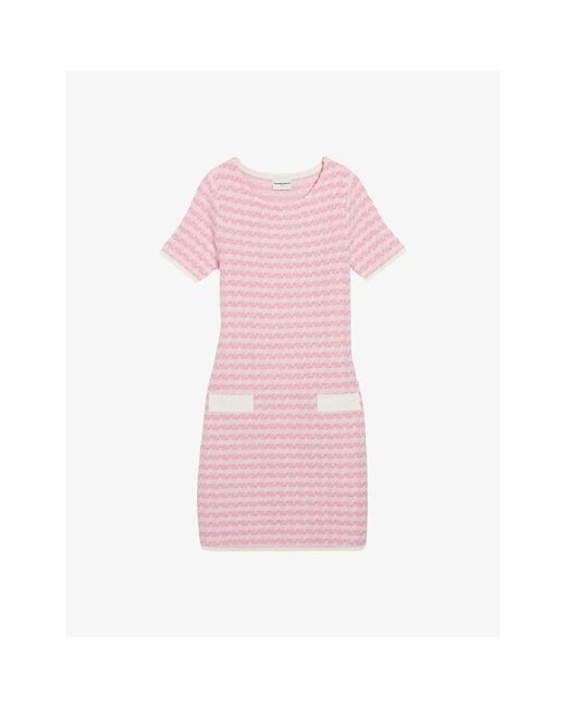 Claudie Pierlot Pink Two-tone Knitted Straight-cut Tweed Mini Dress