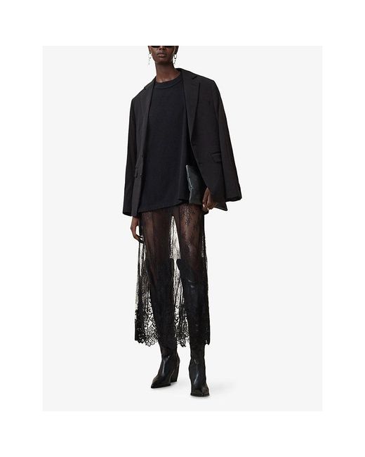 AllSaints Blue Arran High-Rise Lace-Embroidered Woven Midi Skirt