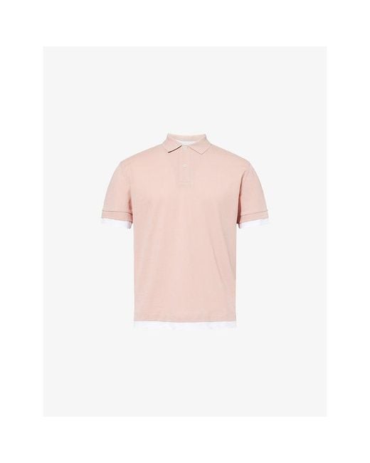 7 For All Mankind Pink Double-Layer Collared Cotton Polo Top for men