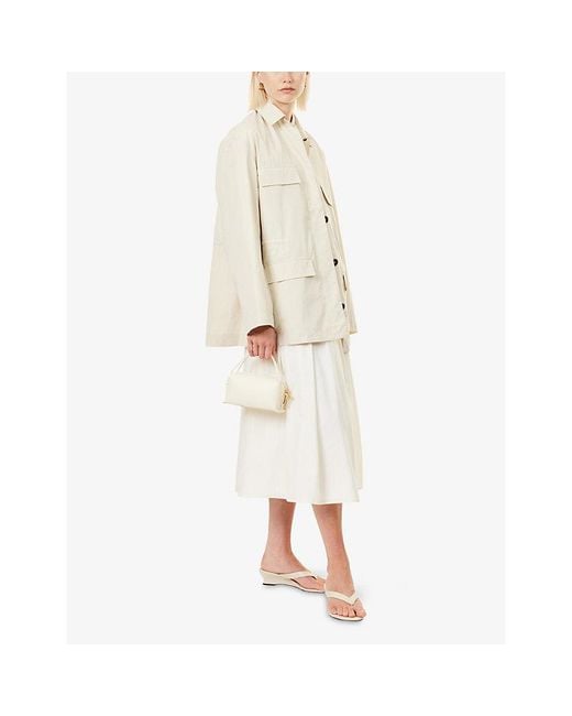 Theory White Striped Slip-Pocket Cotton Midi Skirt