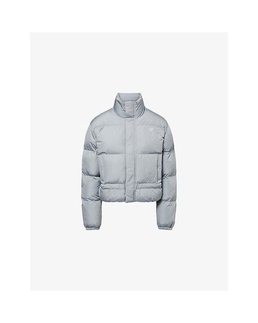 GYMSHARK Blue Logo-Print Padded Shell-Down Jacket
