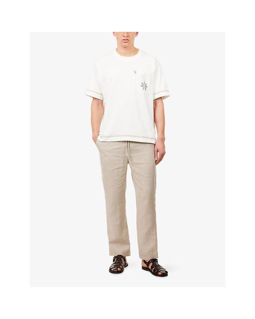 CHE White Daisel Embroidered Cotton T-Shirt for men