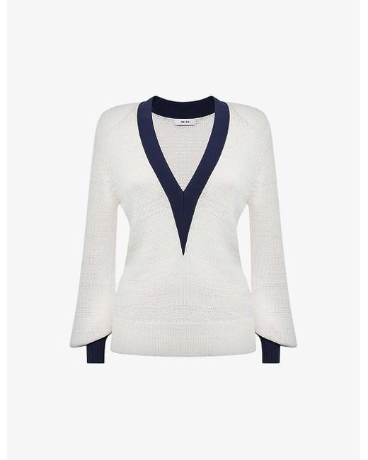 Reiss Blue Talitha Contrast-trim Recycled-polyester Jumper