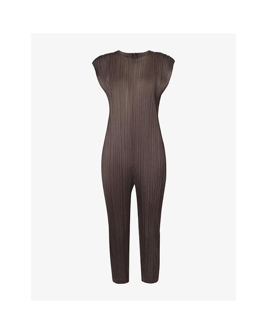 Pleats Please Issey Miyake Brown Round-neck Sleeveless Knitted Jumpsuit