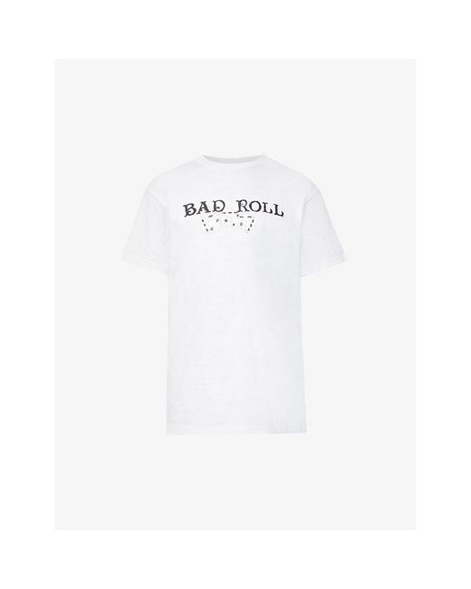 BADDEST SKATE SHOP White Rolling Dice Graphic-Print Cotton-Jersey T-Shirt for men