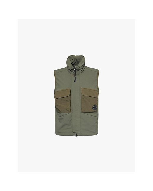 C P Company Green Cp Company Garment Gd Buttoned-Pockets Relaxed-Fit Woven Gilet for men