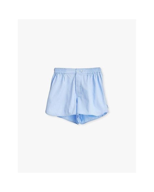 Hay Blue Outline Relaxed-Fit Mid-Rise Cotton Pyjama Shorts