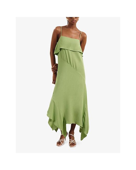 【海外限定】REISSワンピース☆Alba Asymmetric Ruffle Midi Dre Reiss Alba Asymmetric Ruffle Midi Dress, Green
