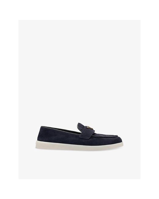 Prada Blue Logo-Embellished Suede Loafers