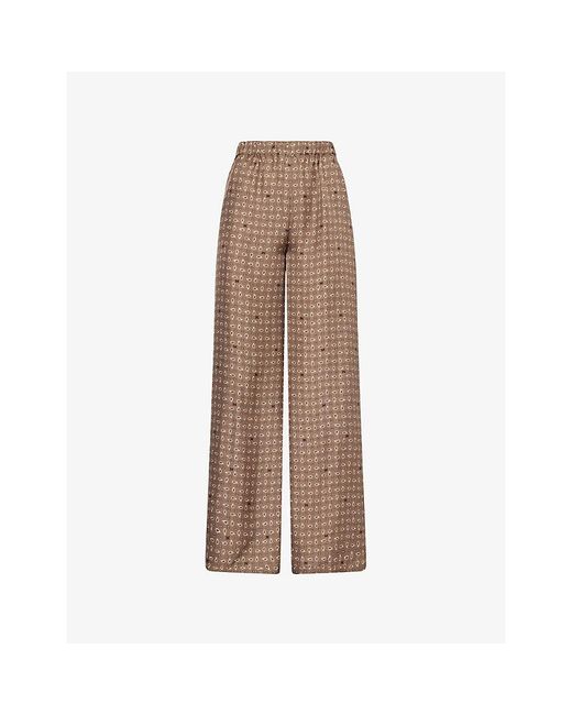 Max Mara Brown Printed Relaxed-Fit Silk Trousers