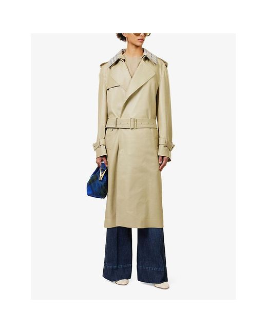 Burberry Natural Check-collar Double-breasted Regular-fit Leather Trench Coat