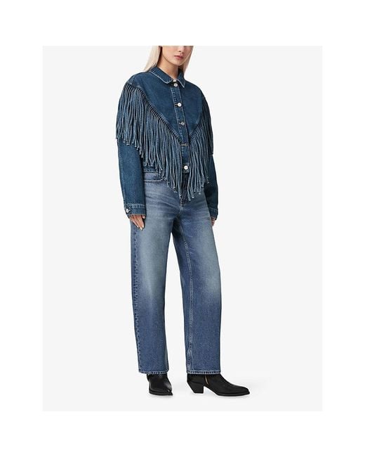 AllSaints Blue Marlene Fringed Denim Jacket
