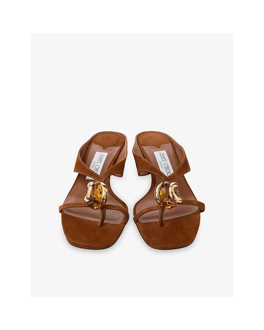 Jimmy Choo Brown Emeri Stone 35 Heeled Leather Mules