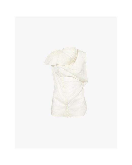 Rick Owens White Island Draped Sleeveless Cotton Shirt