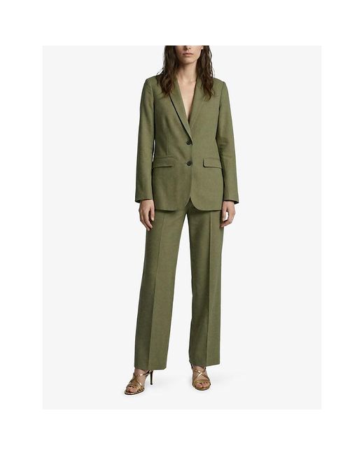 The Kooples Green High-Rise Straight-Leg Linen Trousers