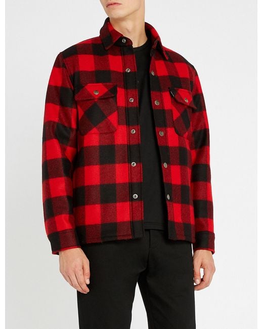 Sandro Red Lumberjack Checked Wool-blend Jacket for men