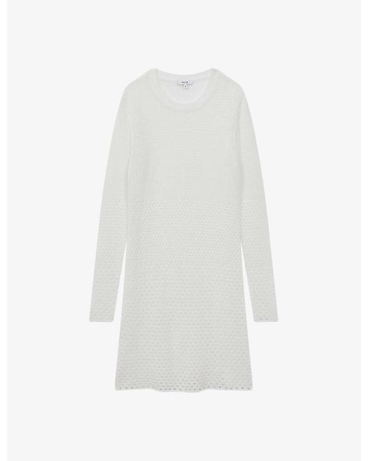 Reiss White Esta Semi-sheer Crochet Mini Dress