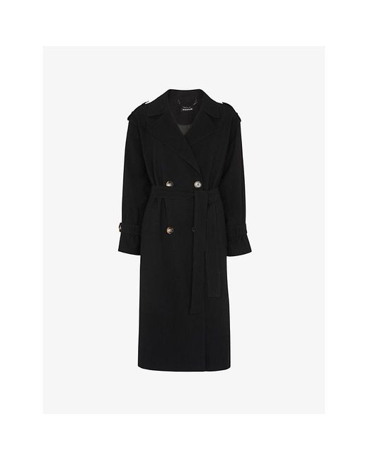 Whistles Black Riley Belted Woven Trench Coat