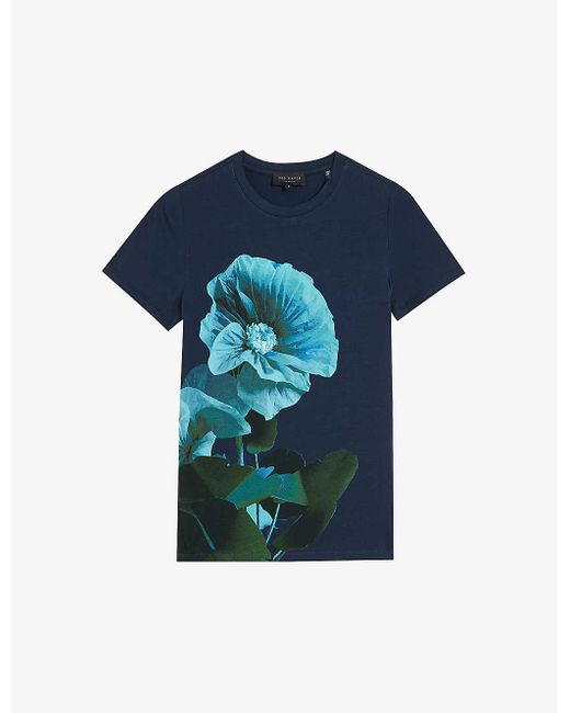 Ted Baker Blue Meridi Floral-print Stretch-jersey T-shirt