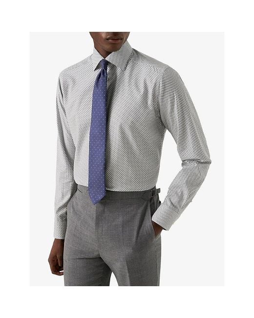 Eton of Sweden Gray Geo-Print Contemporary-Fit Cotton-Twill Shirt for men