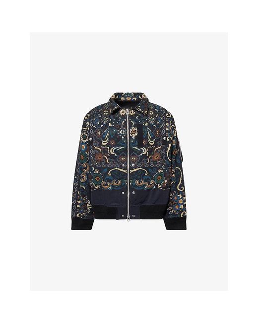 Sacai Blue Floral-Print Long-Sleeve Cotton-Blend Jacket for men